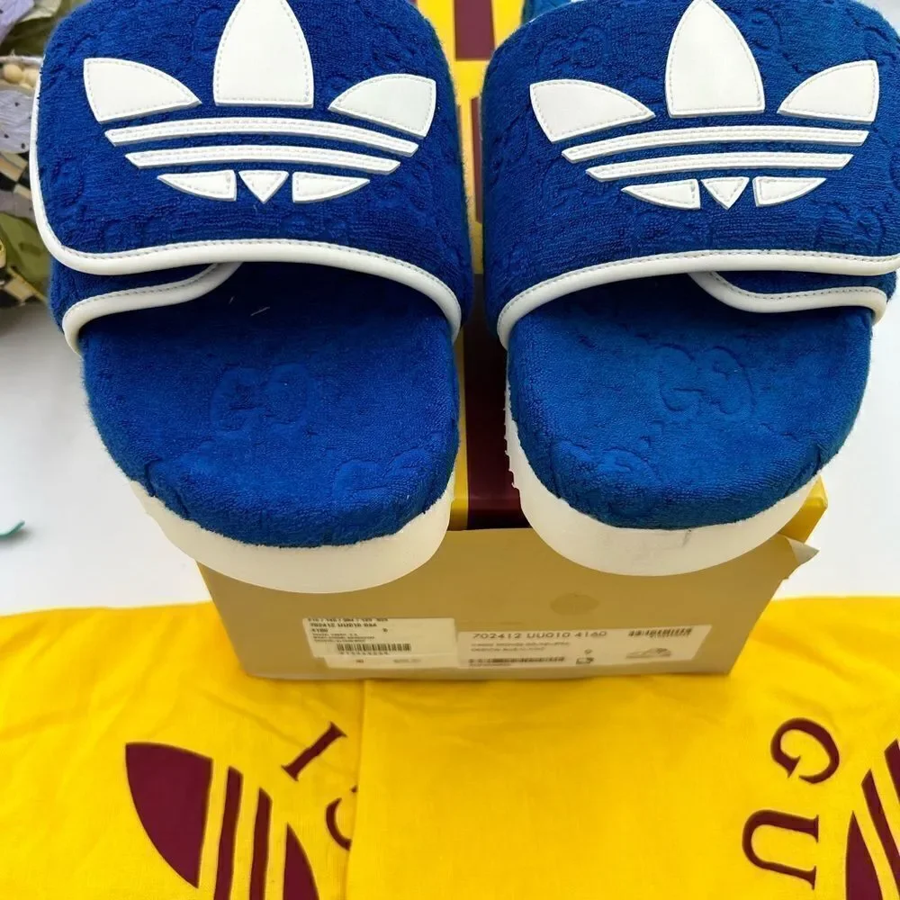 Men’s Gucci, X Adidas, limited edition slides size 9, made in Italy - Picture 3 of 9